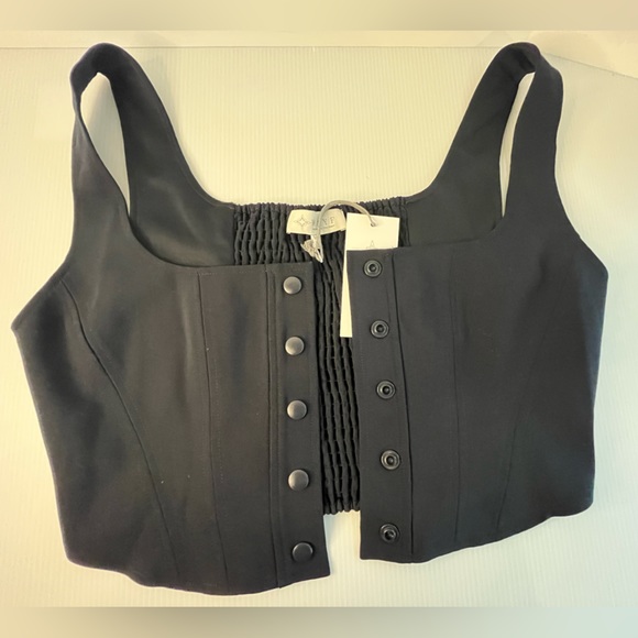 WAYF Cora Tailored Sleeveless Snap-Front Crop Top sz M - Midnight Navy - Picture 7 of 16